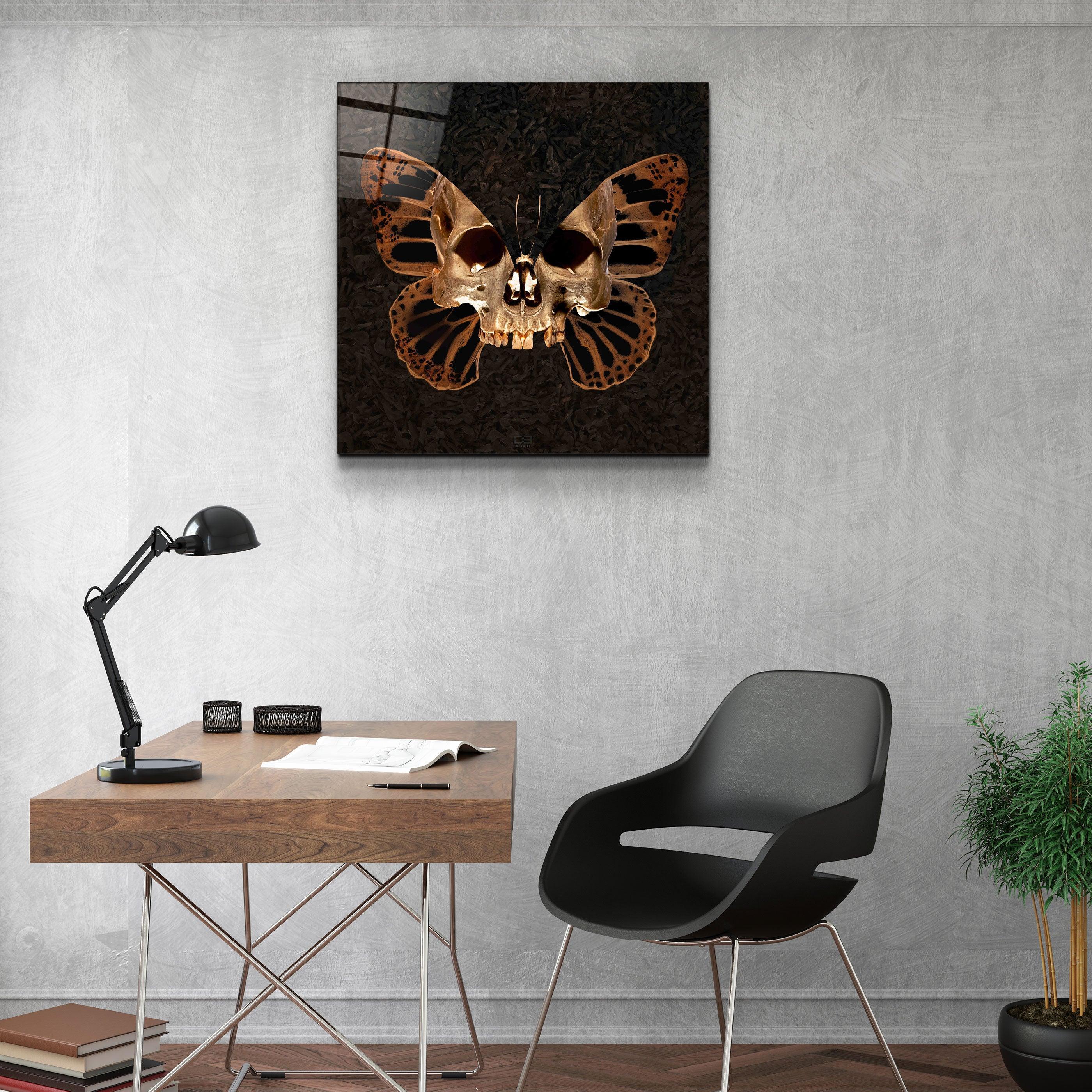 ・"Butterfly Skull"・Designers Collection Glass Wall Art - ArtDesigna Glass Printing Wall Art
