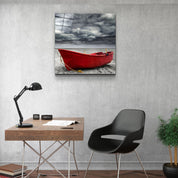 Solitude: The Red Vessel | Glass Wall Art - Artdesigna