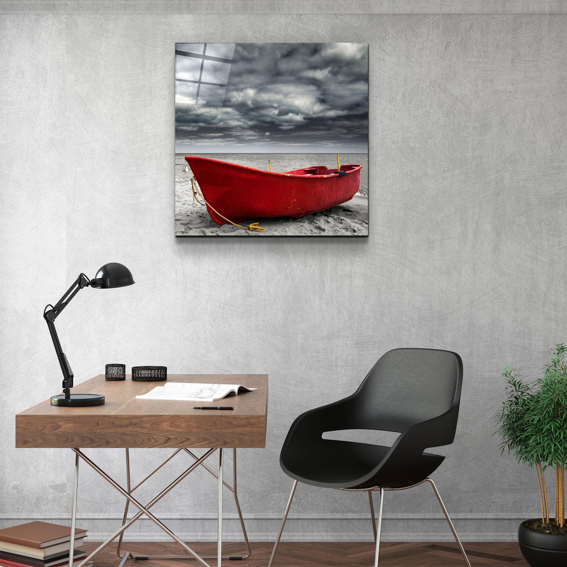 Solitude: The Red Vessel | Glass Wall Art - Artdesigna