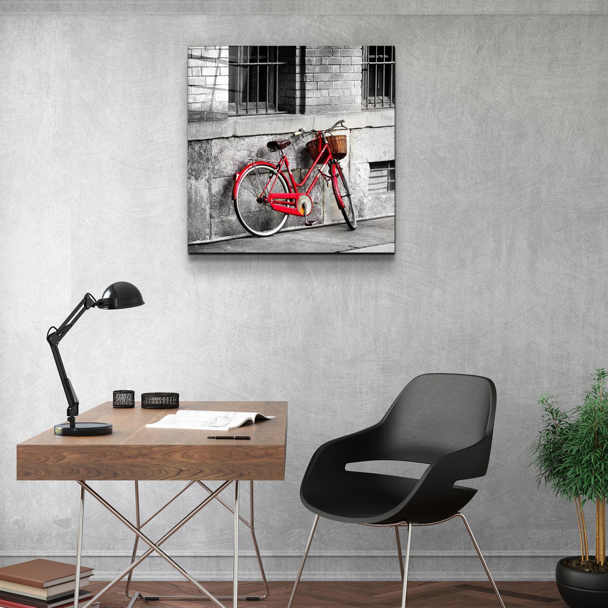 ・"Red Bicycle"・Glass Wall Art - ArtDesigna Glass Printing Wall Art