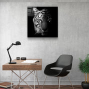 Tiger Black and White | Glass Wall Art - Artdesigna