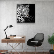 Regal Prowl: The Leopard’s Watch | Glass Wall Art - Artdesigna