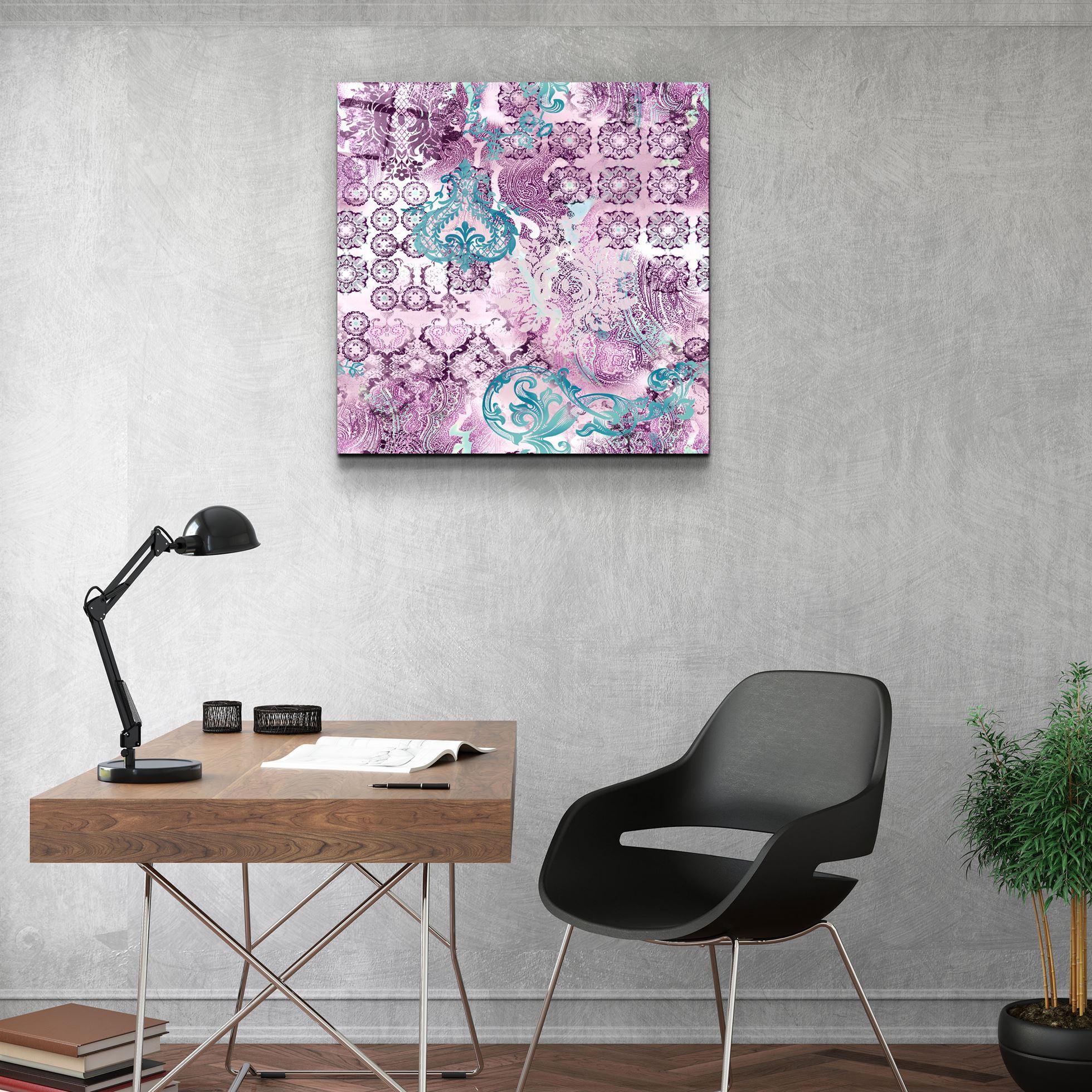 ・"Purple Damask"・Glass Wall Art - ArtDesigna Glass Printing Wall Art