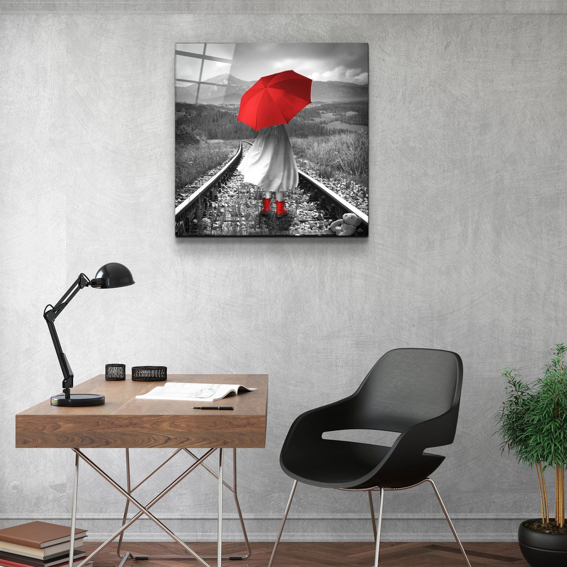 ・"Girl with Red Umbrella"・Glass Wall Art - ArtDesigna Glass Printing Wall Art