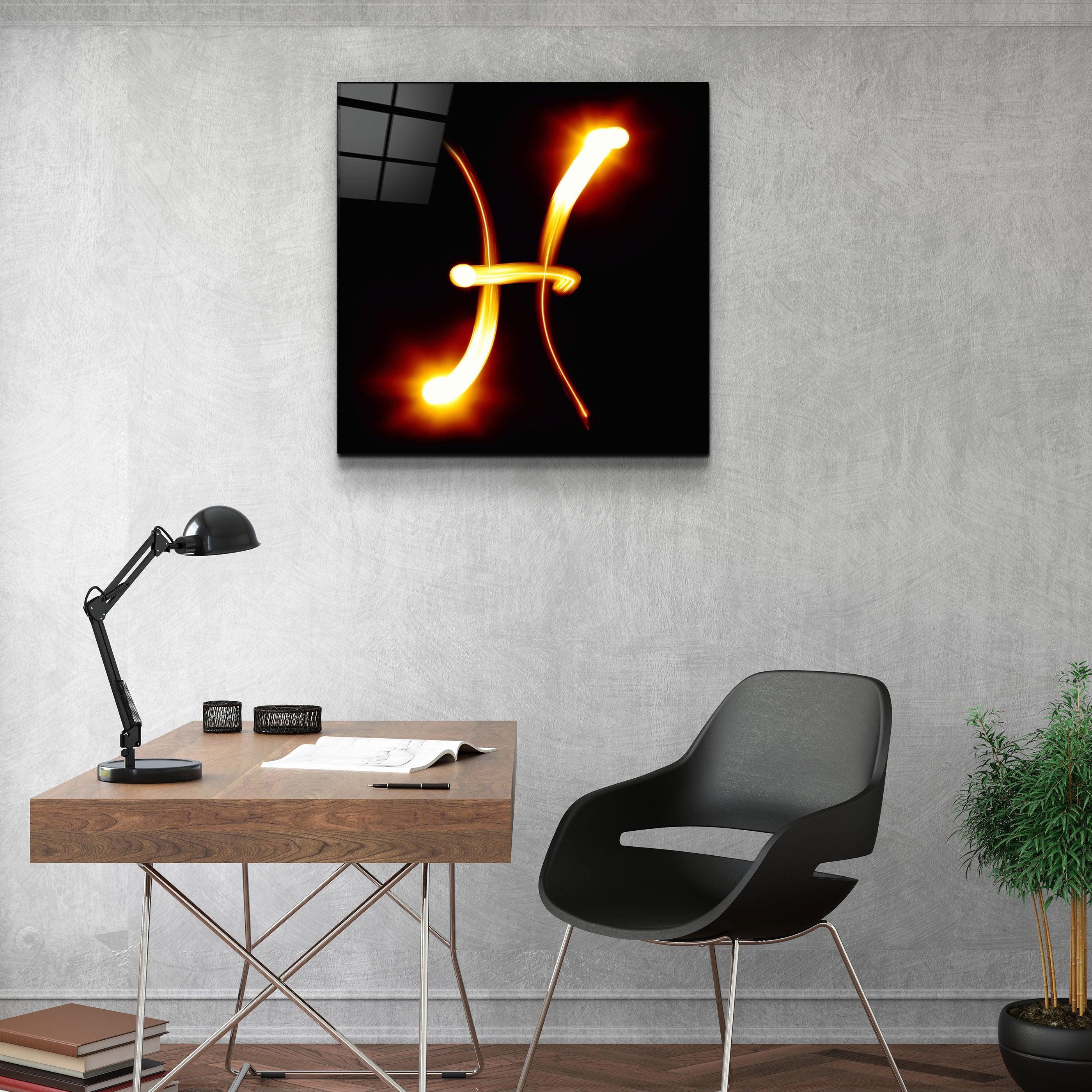 Zodiac Symbols in Black Glass Wall Art - Artdesigna