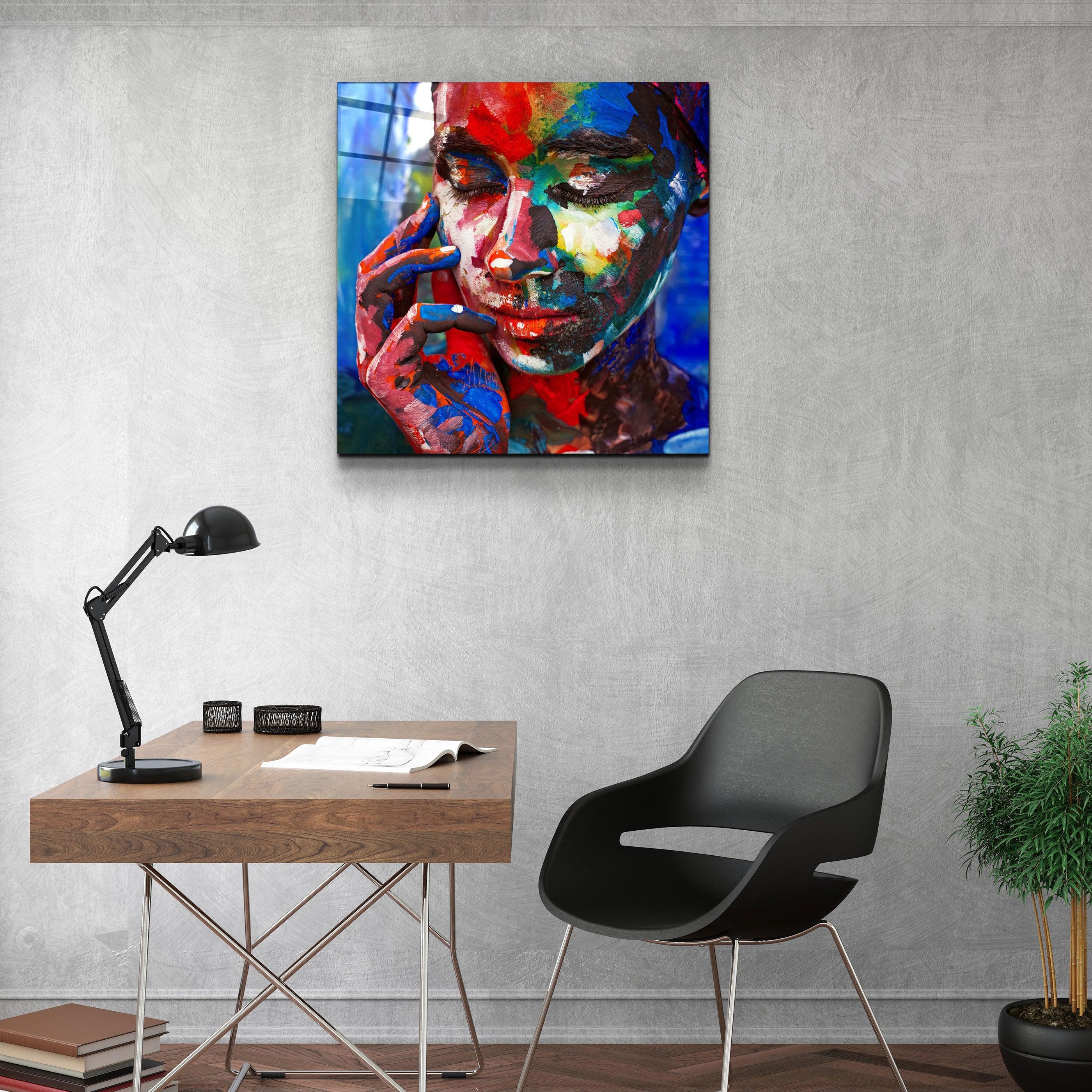 ・"Abstract Colors Woman Portrait"・Glass Wall Art - ArtDesigna Glass Printing Wall Art