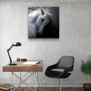 White Horse | Glass Wall Art - Artdesigna