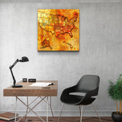 Vintage US Florida map glass wall art by Artdesigna featuring detailed geographical design on clear glass surface.