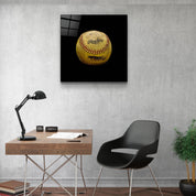 Recolored Designs baseball glass wall art by Artdesigna, featuring vibrant, colorful artwork on a sleek glass surface.