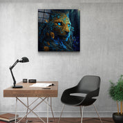 ."Majestic Blue-Eyed Leopard". Secret World Collection Glass Wall Art - ArtDesigna Glass Printing Wall Art