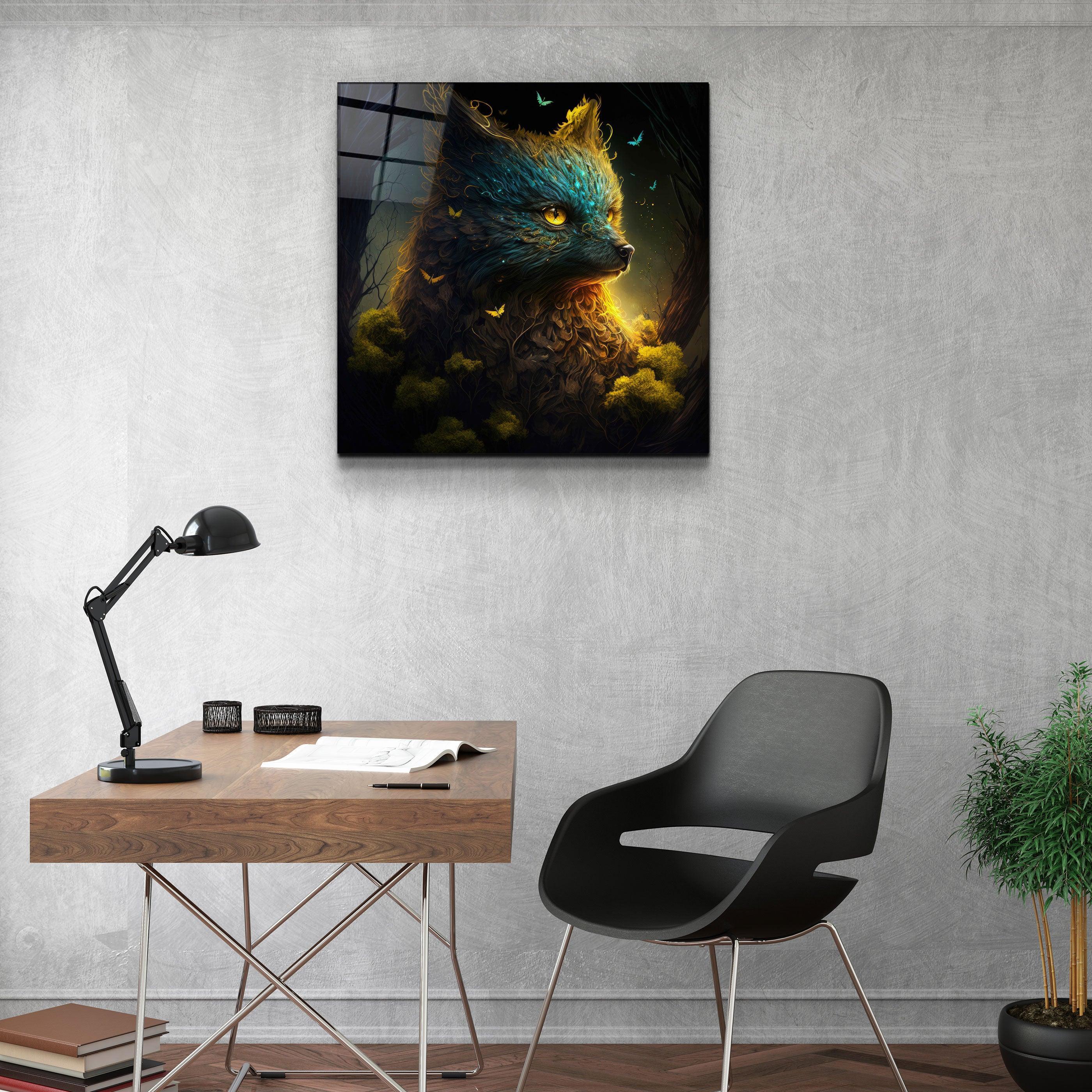 ."Glimmering Gold Fox". Secret World Collection Glass Wall Art - ArtDesigna Glass Printing Wall Art