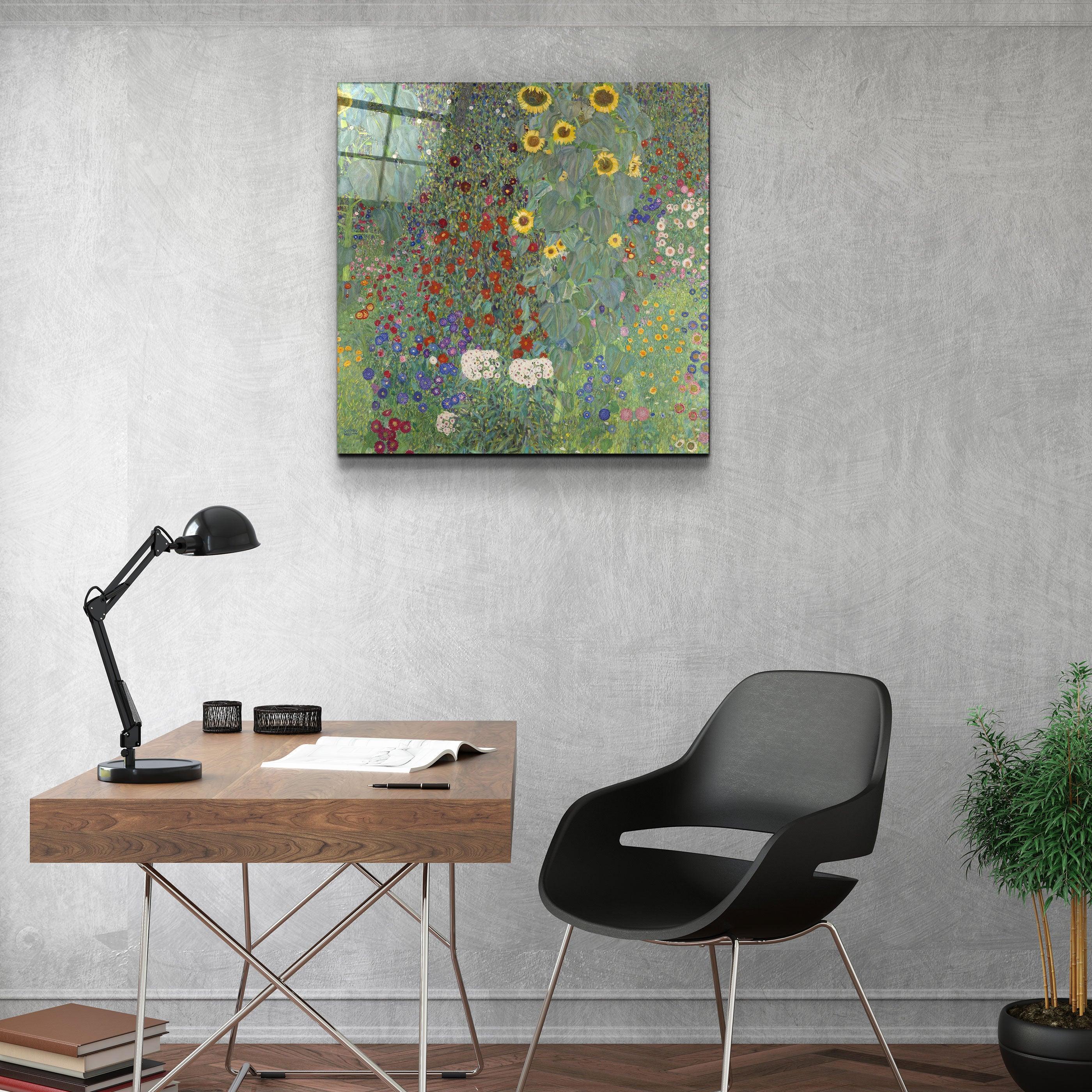 ."Gustav Klimt's Farm Garden with Sunflowers (1907)". Glass Wall Art - ArtDesigna Glass Printing Wall Art