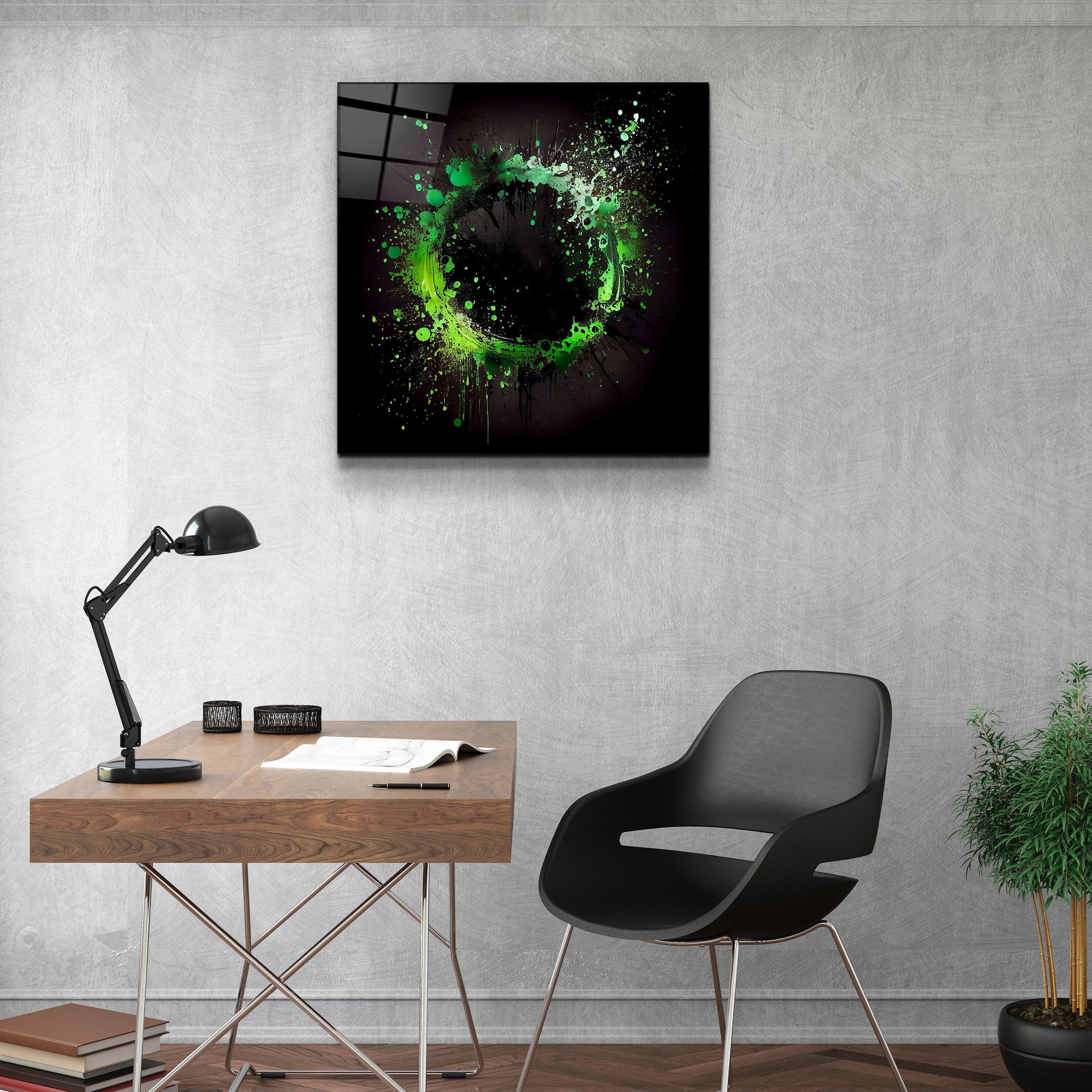 ."Paint Splash Ring-Green". Designer's Collection Glass Wall Art - ArtDesigna Glass Printing Wall Art
