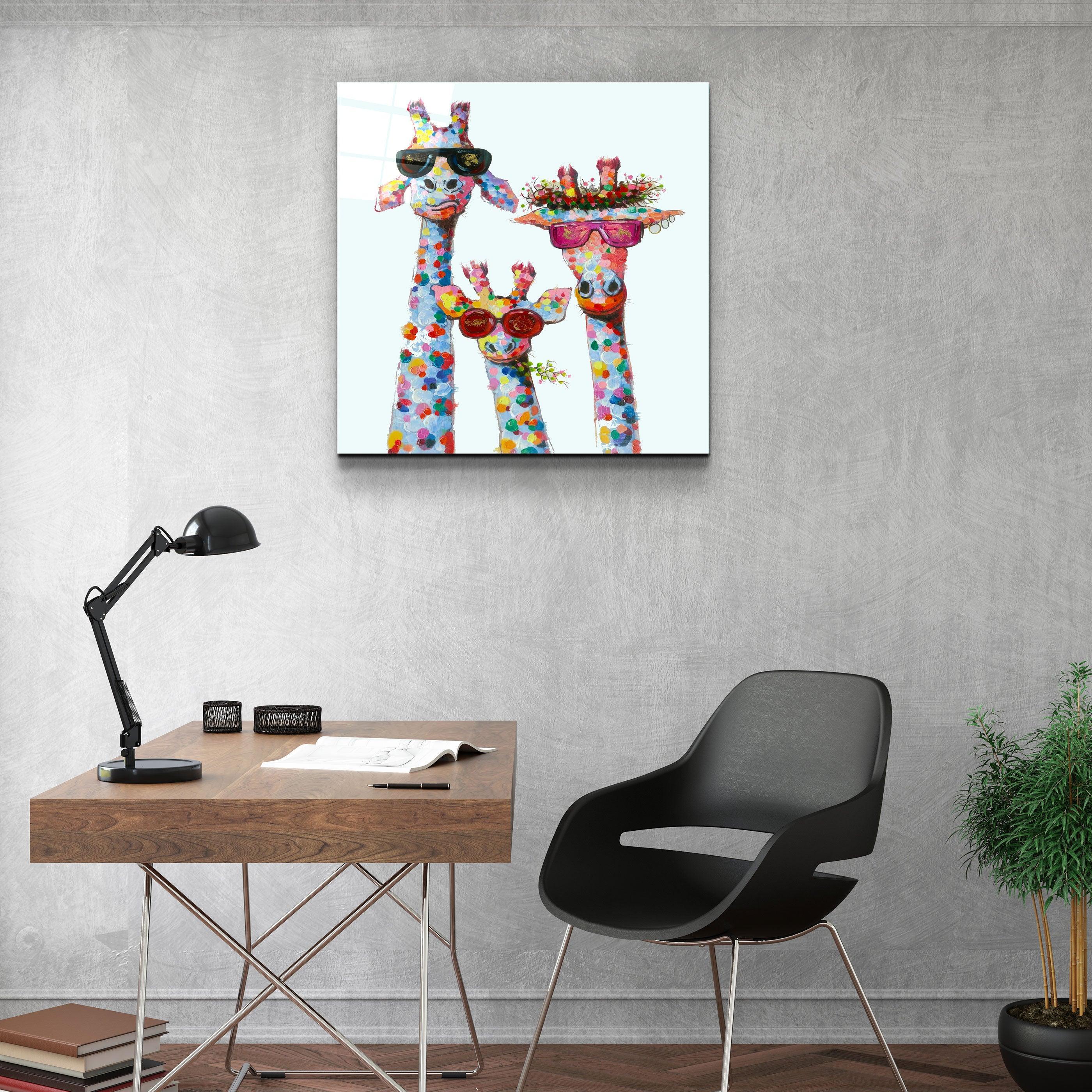 ."Funny Giraffe Family". Designer's Collection Glass Wall Art - ArtDesigna Glass Printing Wall Art
