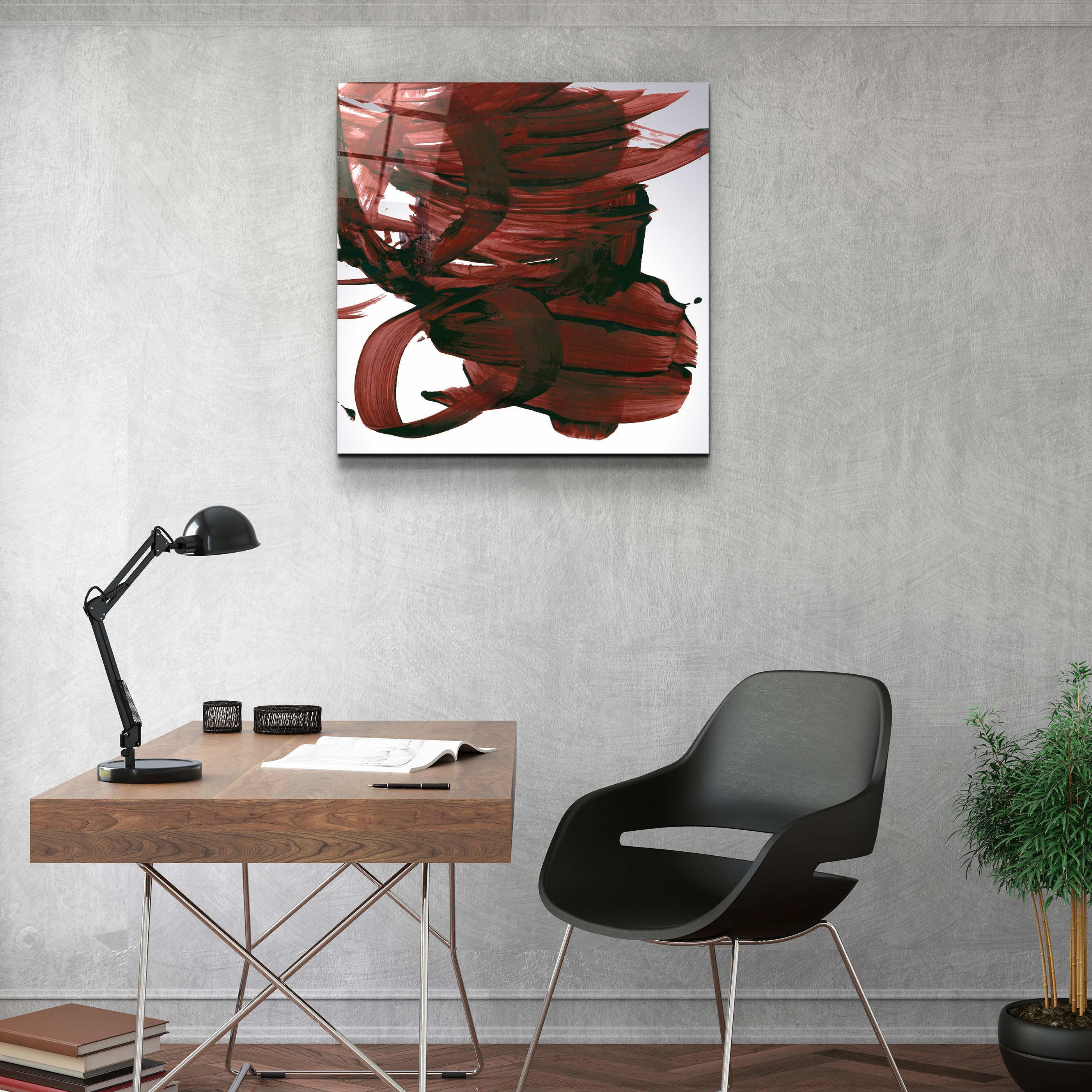 ."Dark Red Abstract Brush Strokes". Designer's Collection Glass Wall Art - ArtDesigna Glass Printing Wall Art