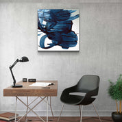 ."Navy Blue Abstract Brush Strokes". Designer's Collection Glass Wall Art - ArtDesigna Glass Printing Wall Art