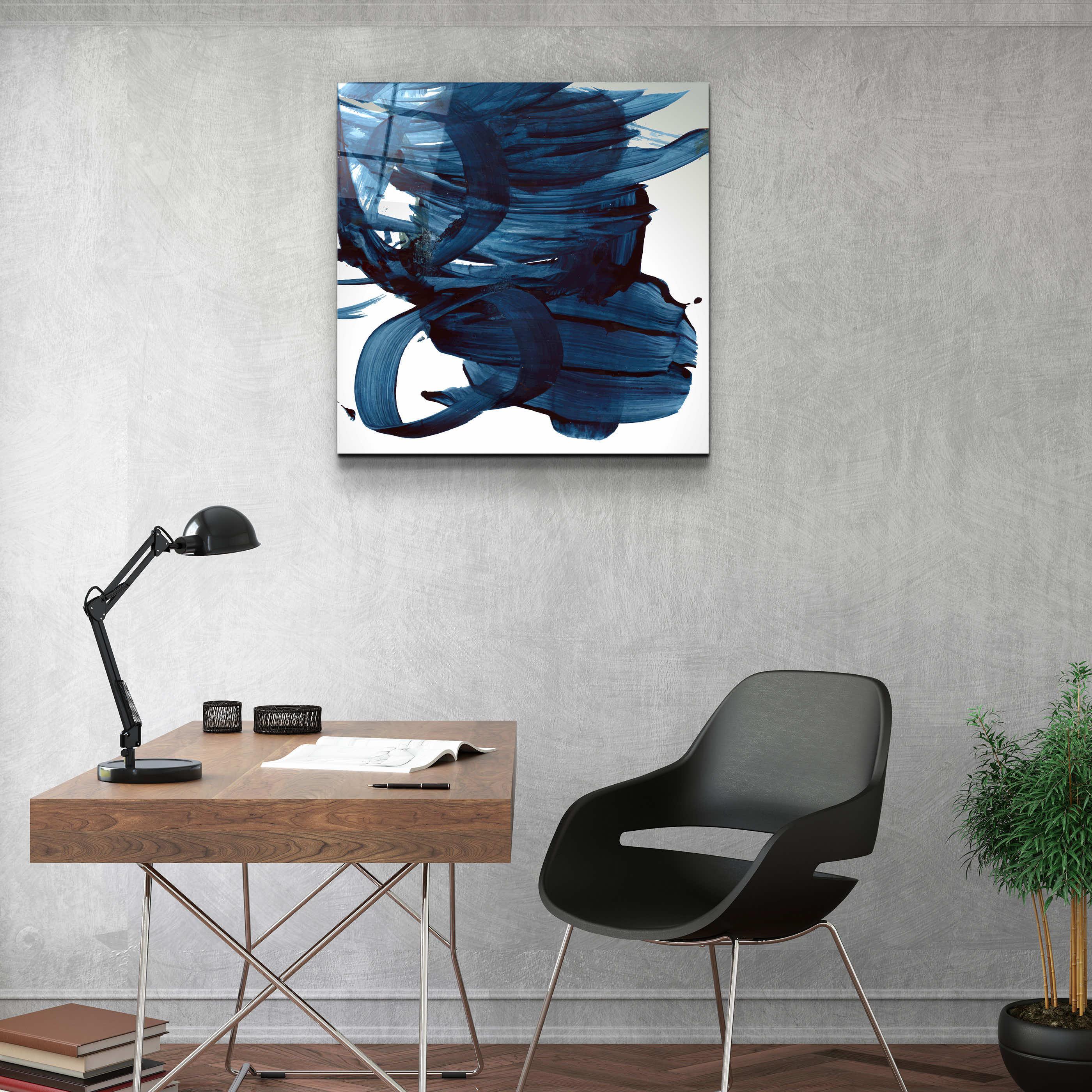 ."Navy Blue Abstract Brush Strokes". Designer's Collection Glass Wall Art - ArtDesigna Glass Printing Wall Art