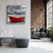 Solitude: The Red Vessel | Glass Wall Art - Artdesigna