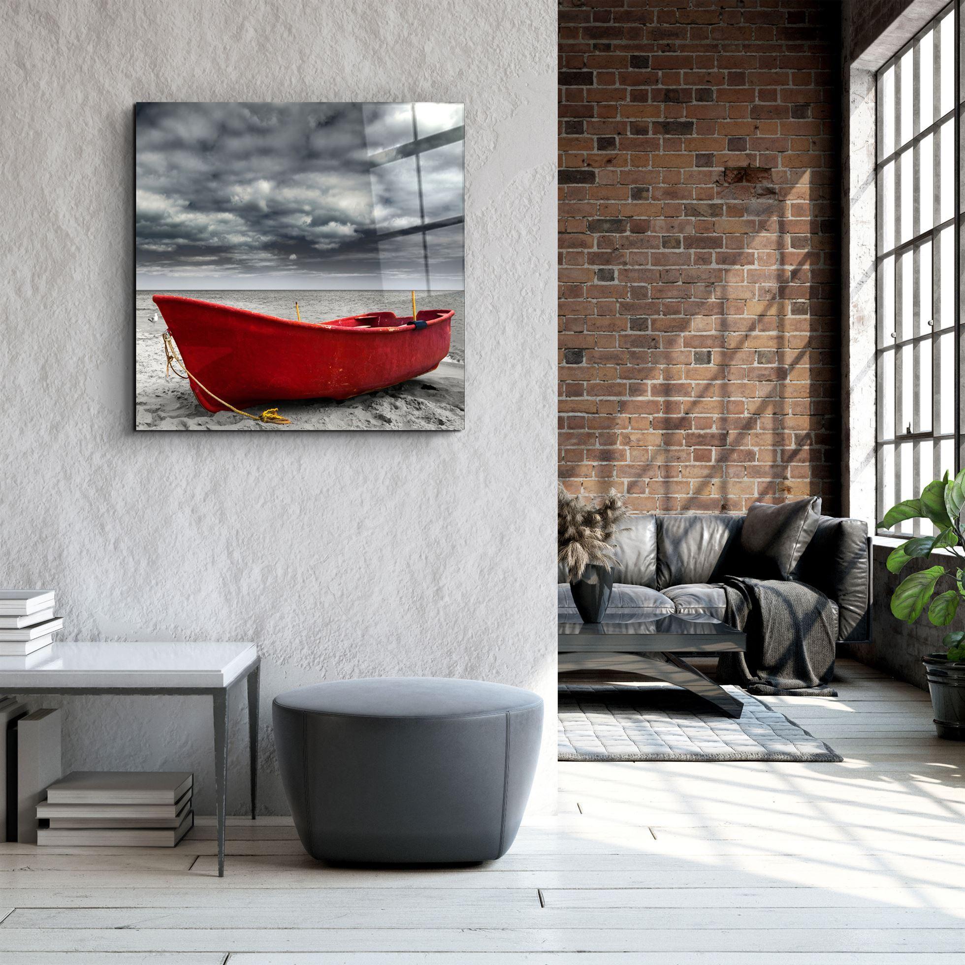 Solitude: The Red Vessel | Glass Wall Art - Artdesigna