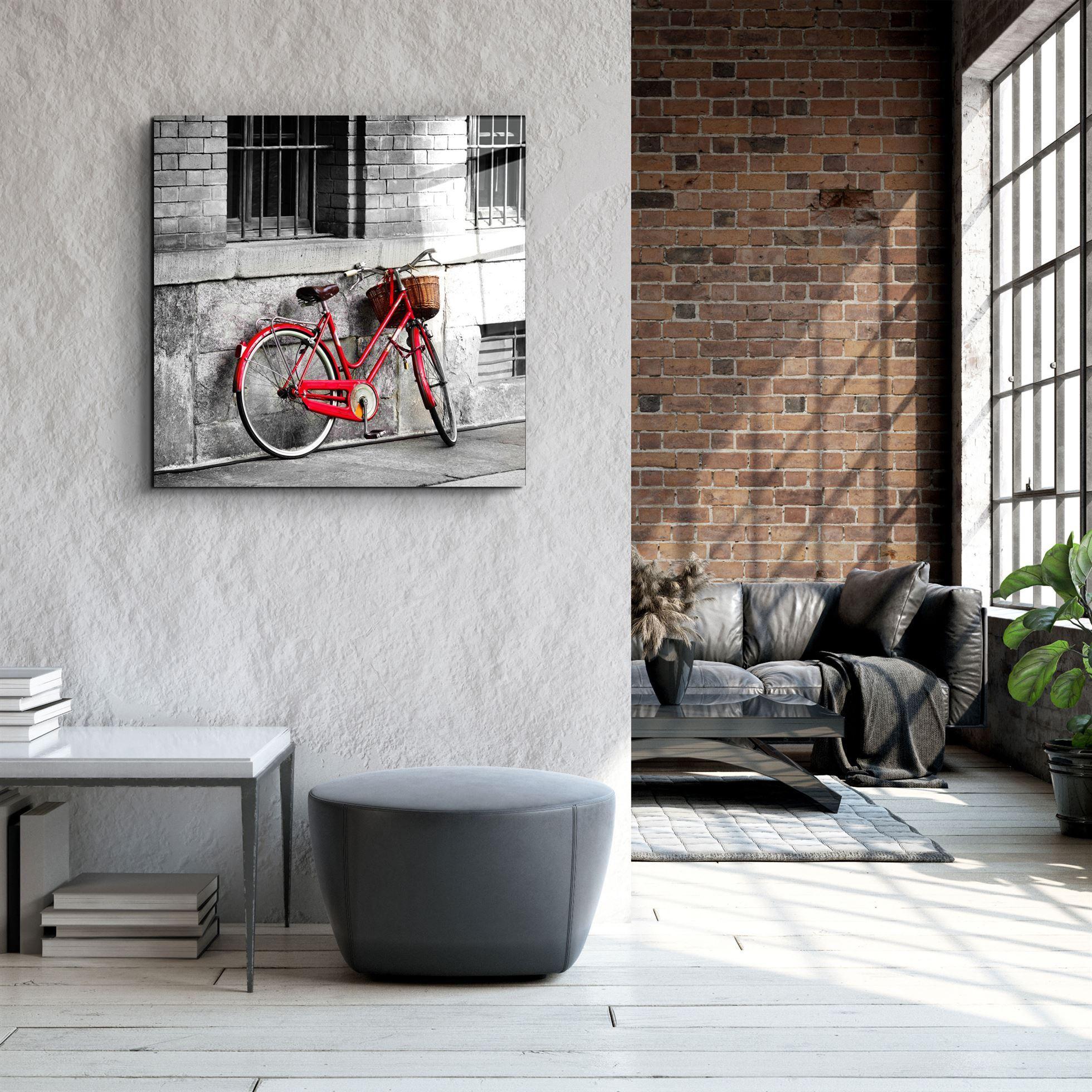 ・"Red Bicycle"・Glass Wall Art - ArtDesigna Glass Printing Wall Art