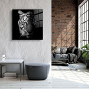 Tiger Black and White | Glass Wall Art - Artdesigna