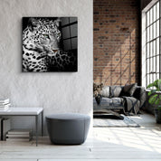 Regal Prowl: The Leopard’s Watch | Glass Wall Art - Artdesigna