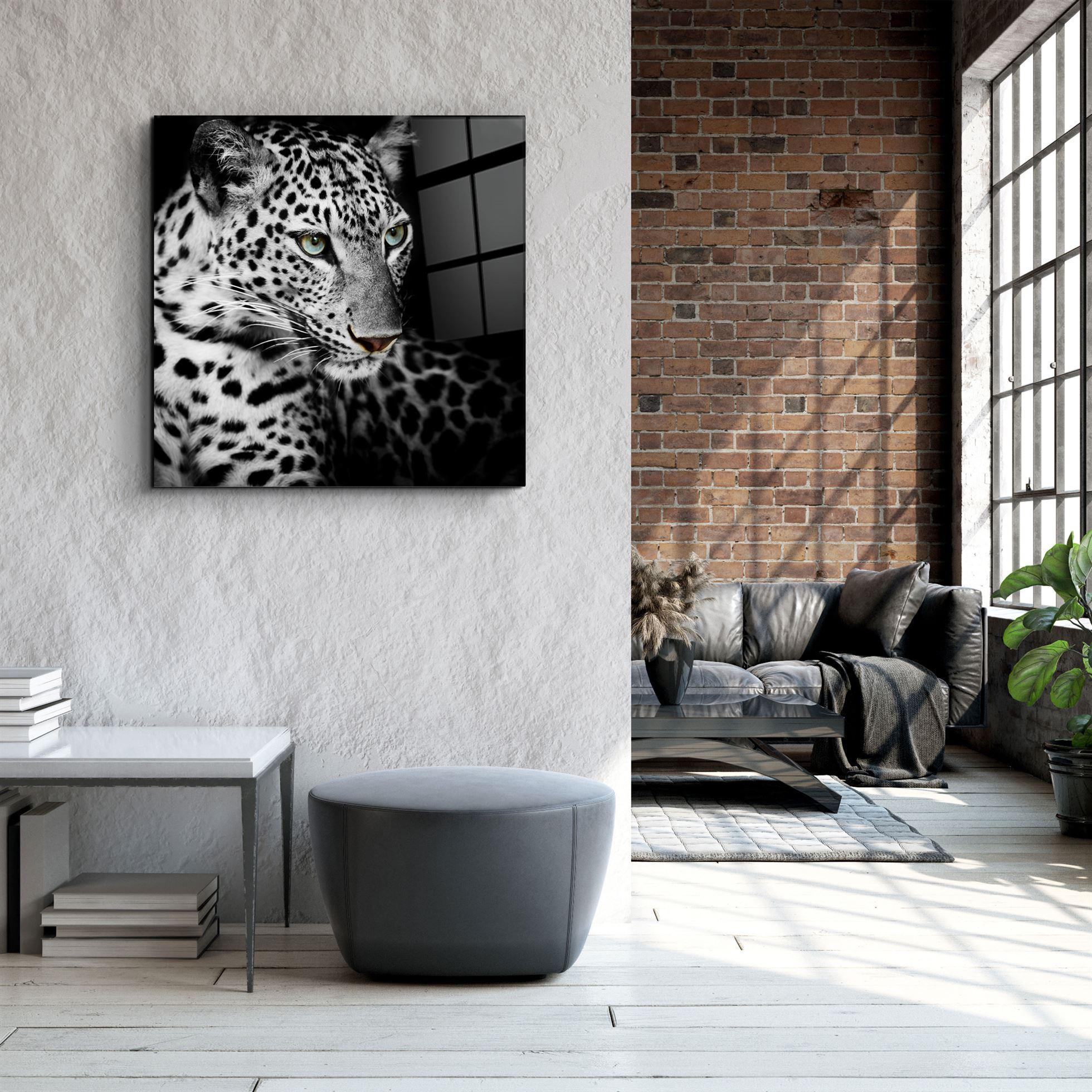 Regal Prowl: The Leopard’s Watch | Glass Wall Art - Artdesigna