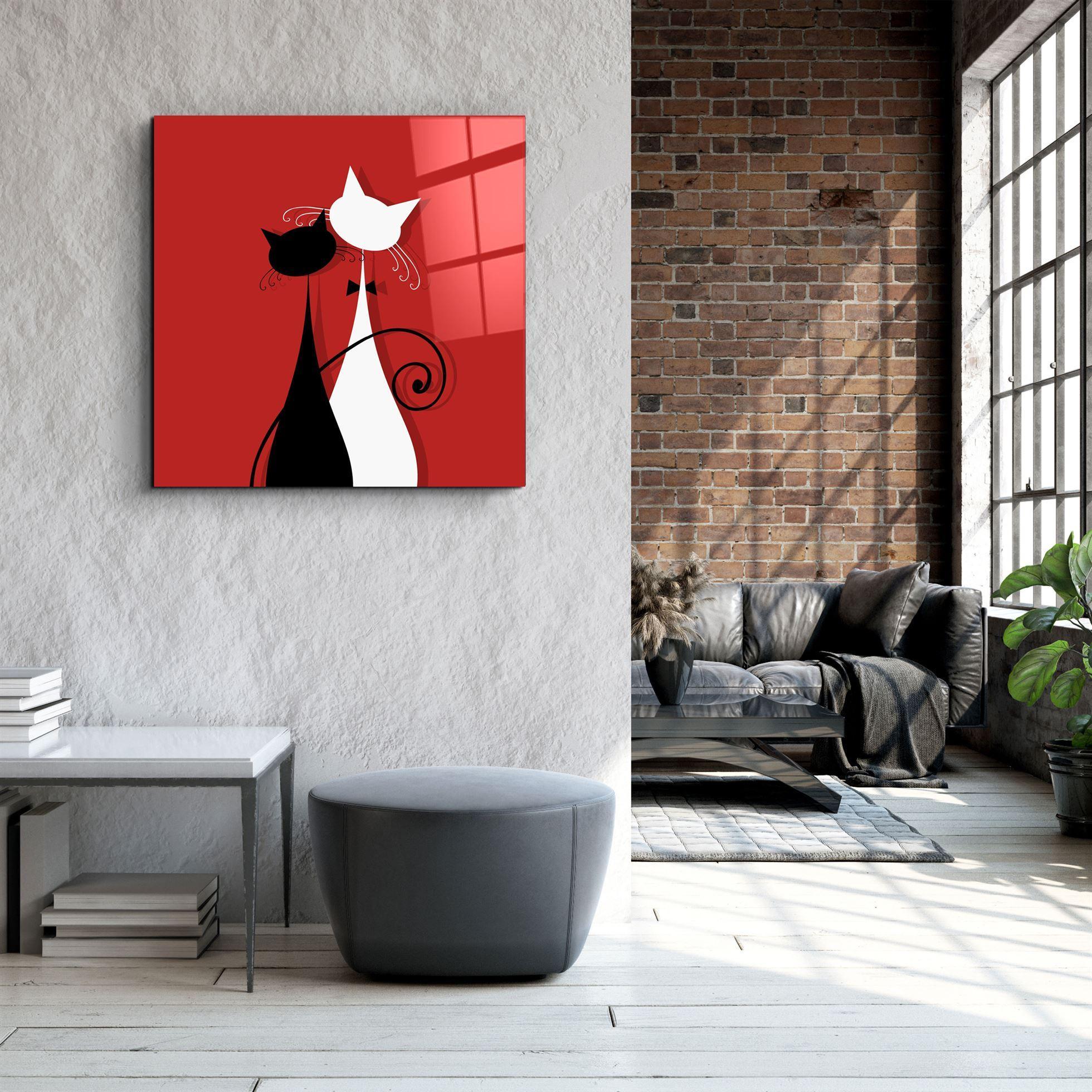 Cats in Love - Glass Wall Art - Artdesigna