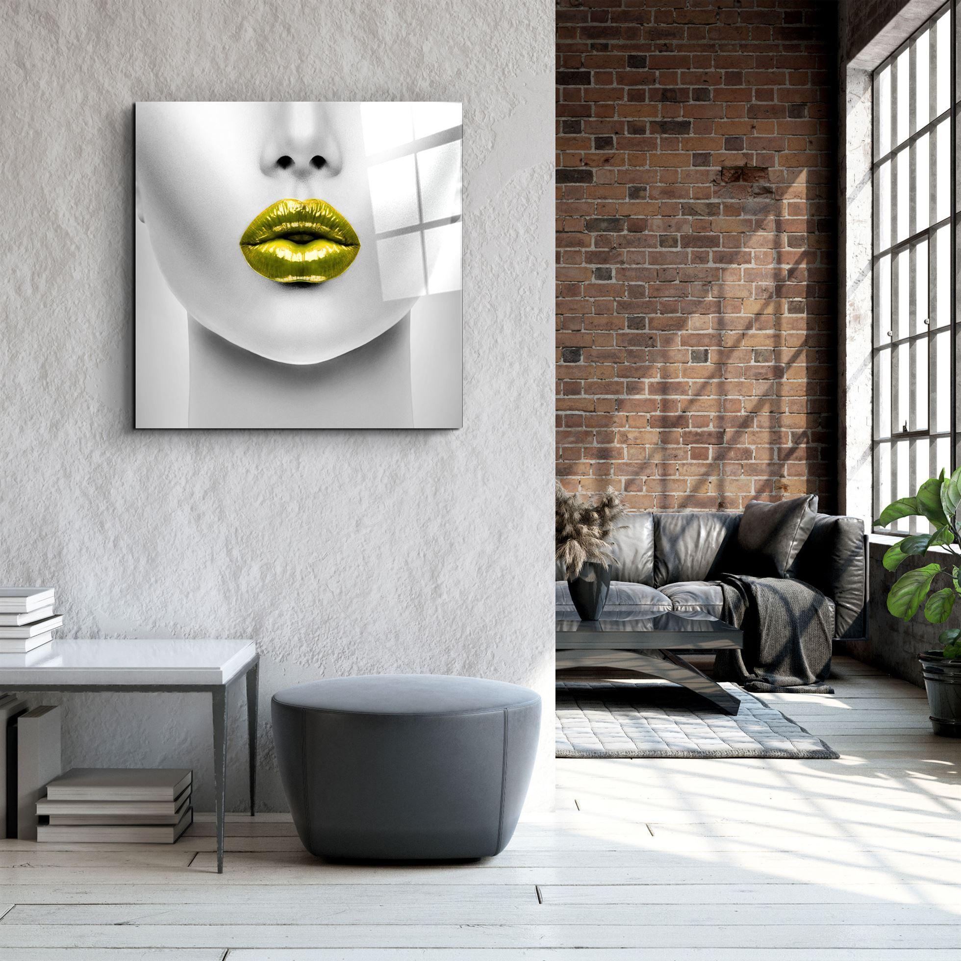 ・"Yellow Lips"・Glass Wall Art - ArtDesigna Glass Printing Wall Art