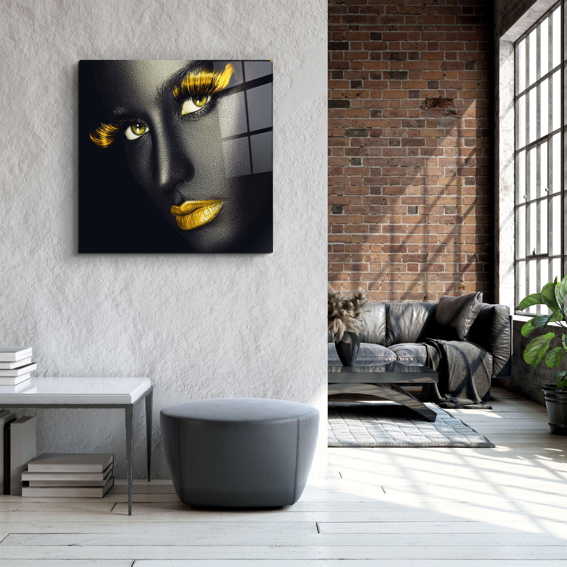 ・"Yellow Lips and Eyes"・Glass Wall Art - ArtDesigna Glass Printing Wall Art