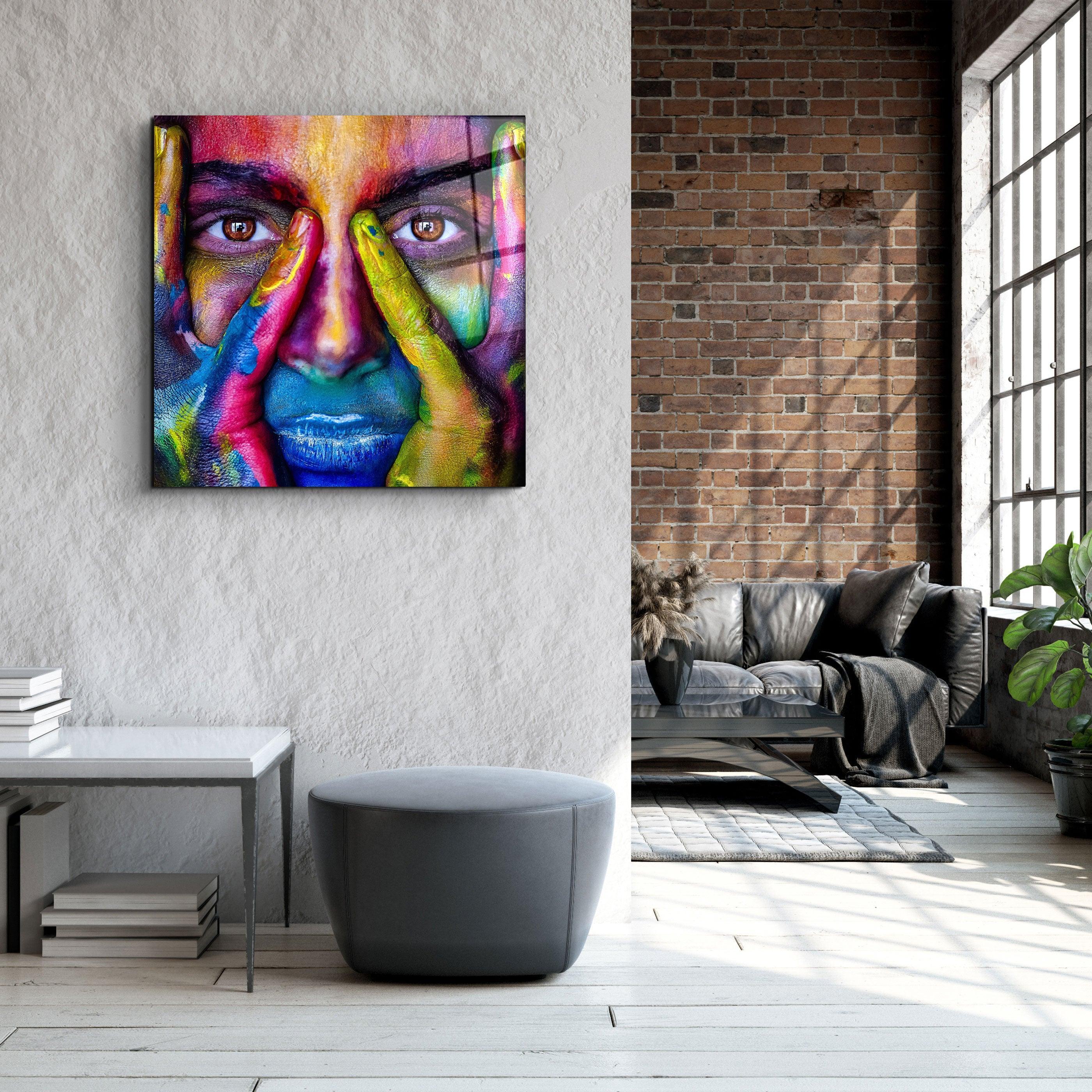 ・"Abstract Colorful Face"・Glass Wall Art - ArtDesigna Glass Printing Wall Art