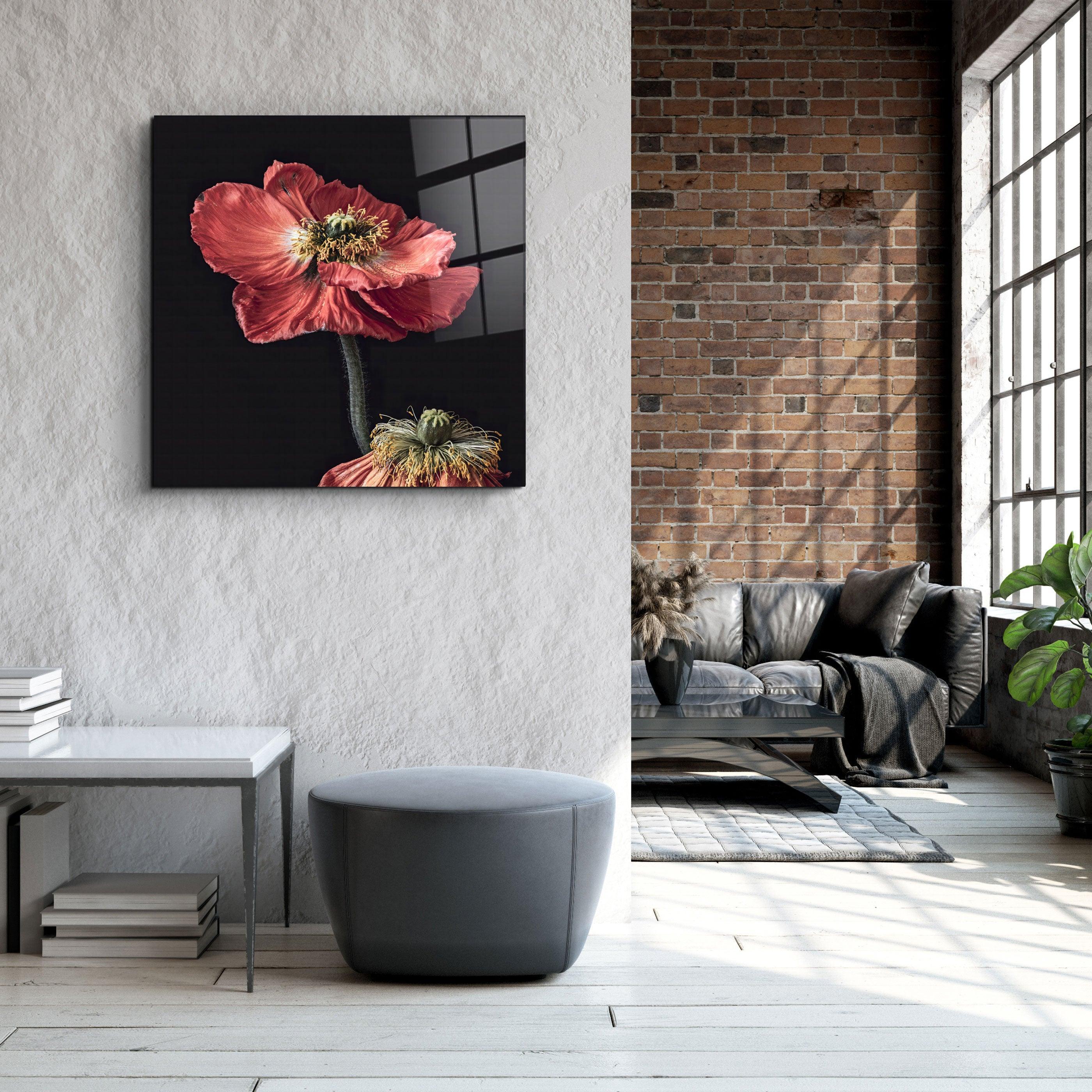 ・"Red Flowers"・Glass Wall Art - ArtDesigna Glass Printing Wall Art