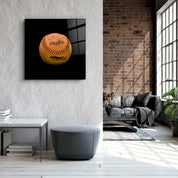 Recolored Designs baseball glass wall art by Artdesigna featuring vibrant, colorful baseball-themed glass artwork displayed on a wall.