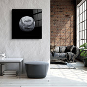 Colorful Recolored Designs baseball glass wall art by Artdesigna, featuring vibrant baseball imagery on clear glass.