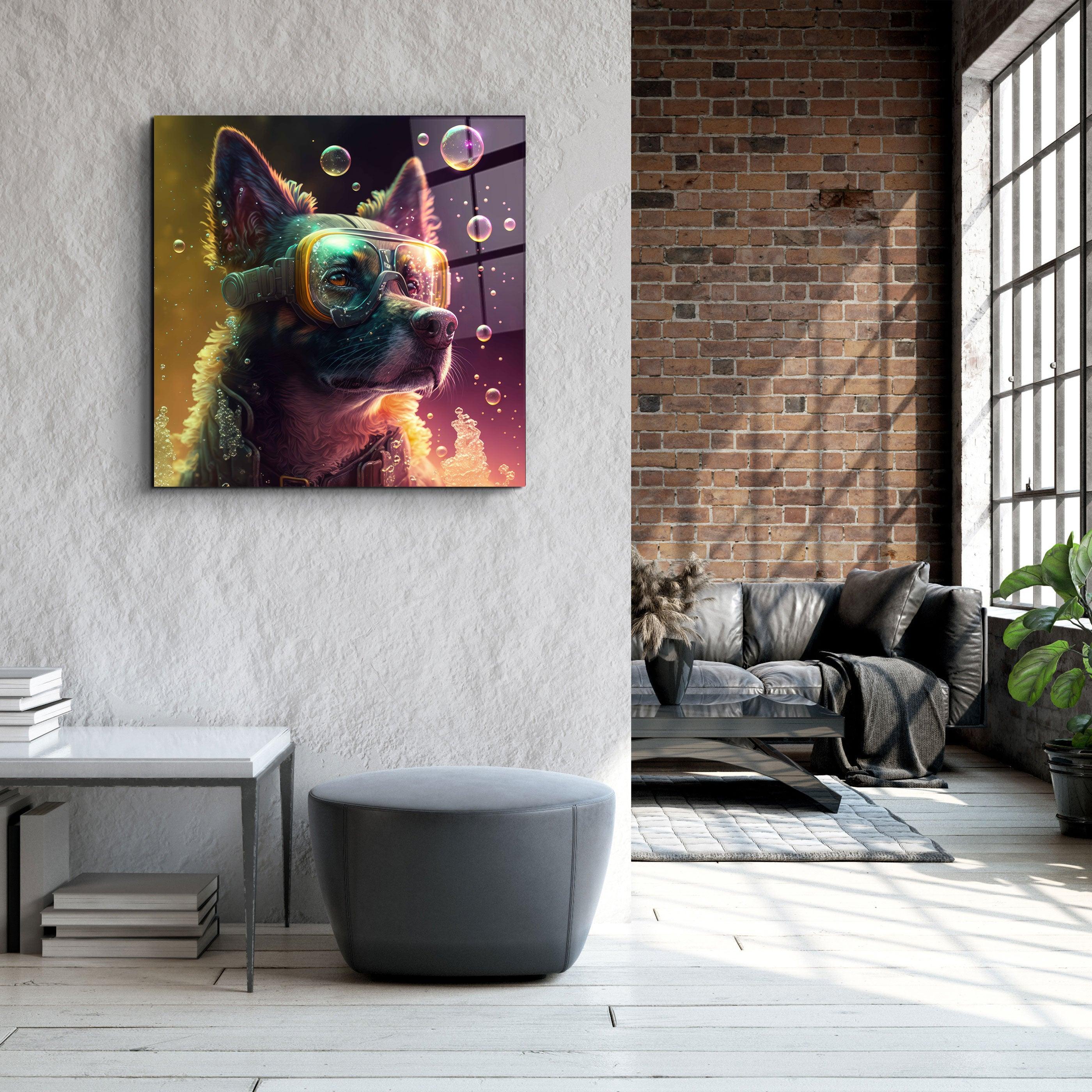 ."Spy Dog". Secret World Collection Glass Wall Art - ArtDesigna Glass Printing Wall Art