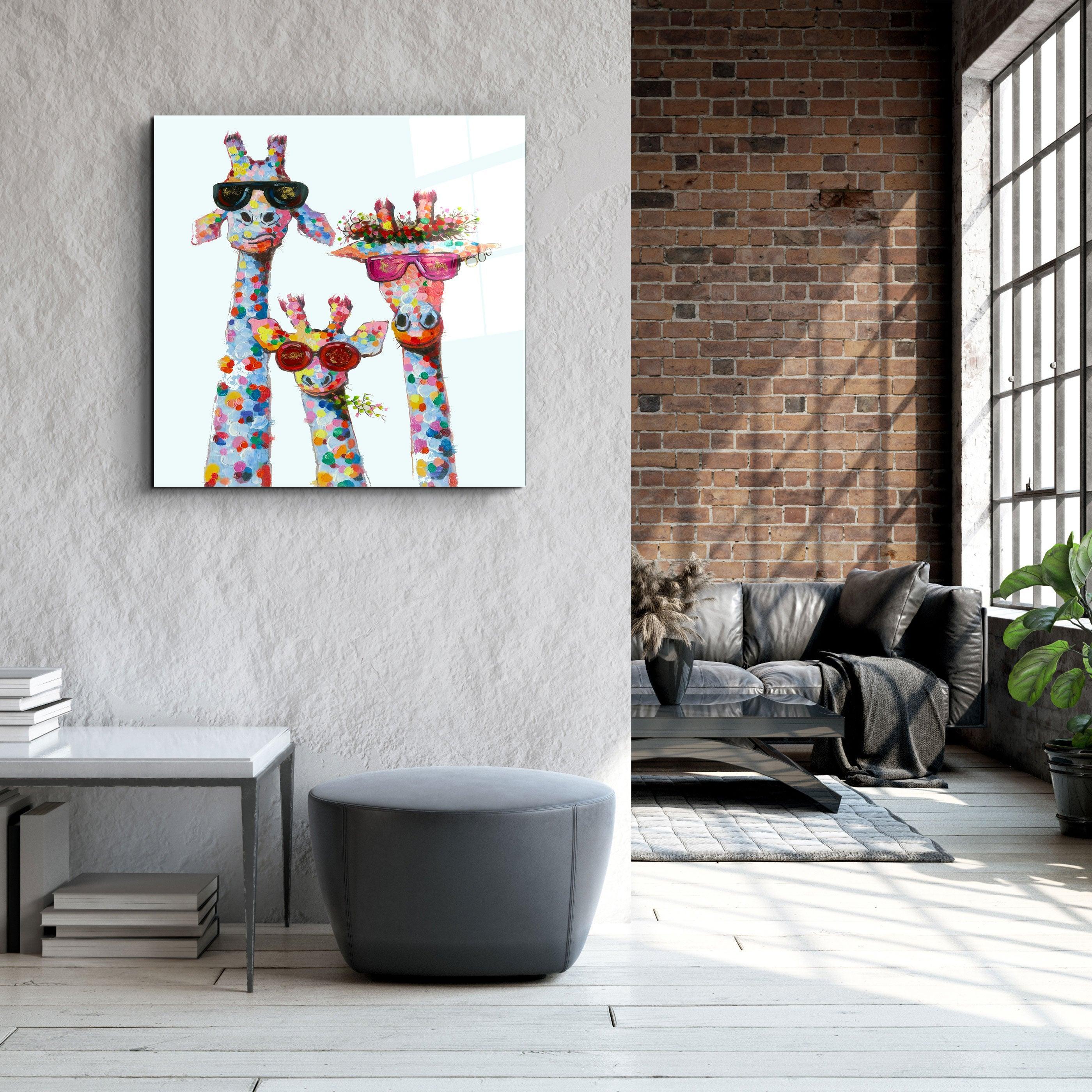 ."Funny Giraffe Family". Designer's Collection Glass Wall Art - ArtDesigna Glass Printing Wall Art