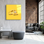 ."Yellow Retro Phone". Contemporary Collection Glass Wall Art - ArtDesigna Glass Printing Wall Art