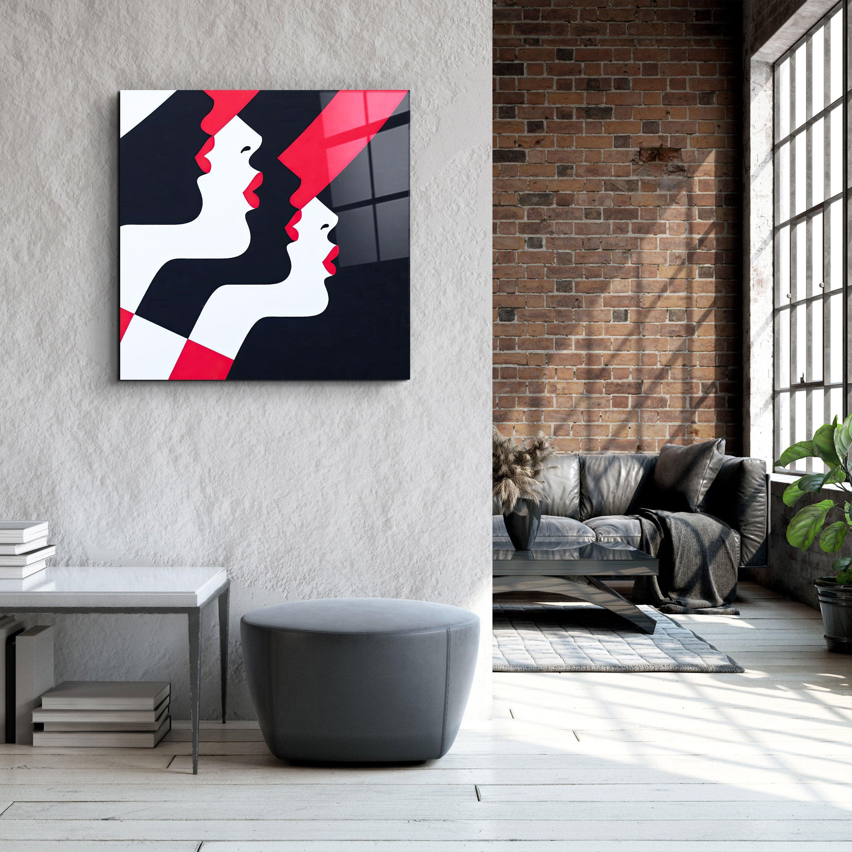 ."Retro Hats and Red Lips". Contemporary Collection Glass Wall Art - ArtDesigna Glass Printing Wall Art