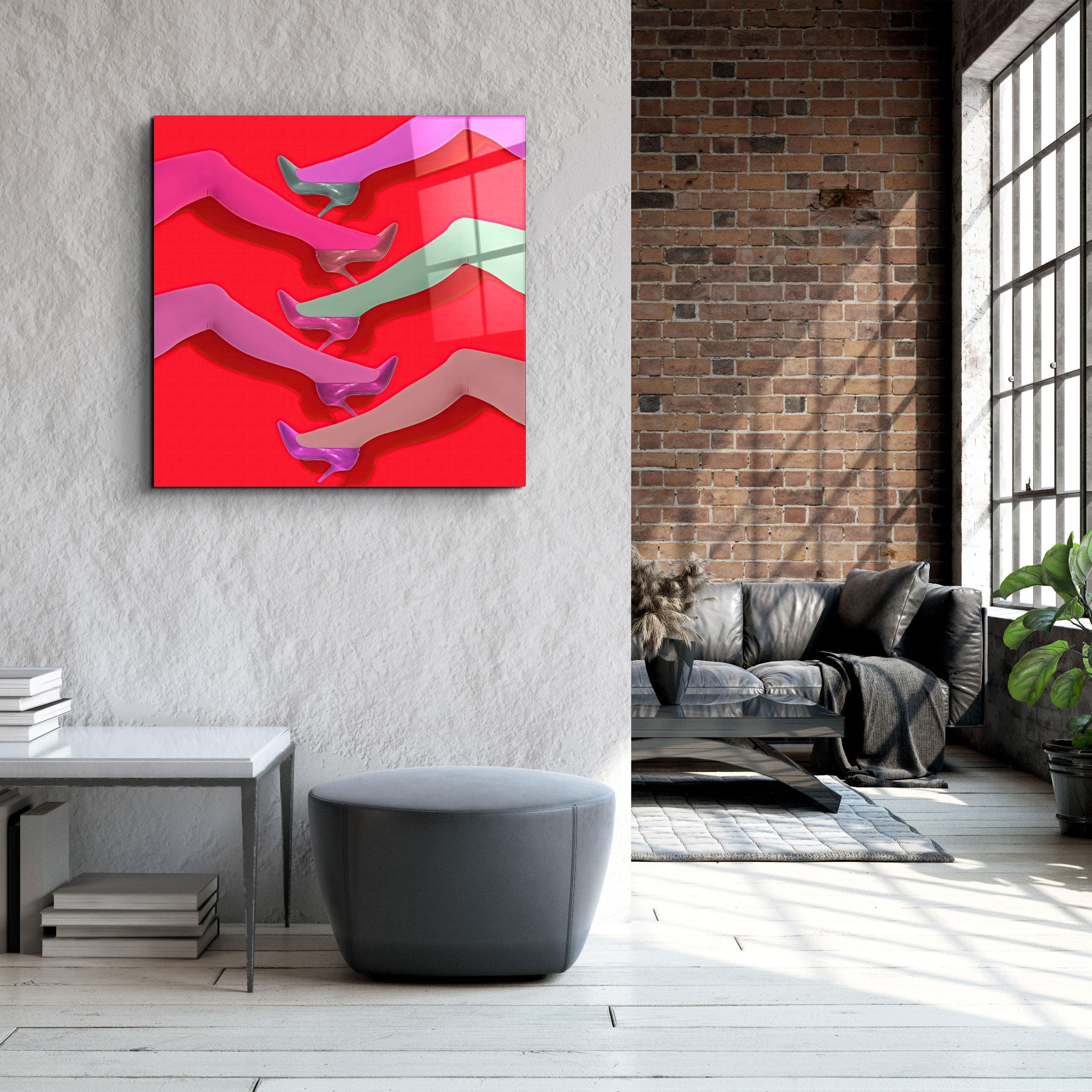 ."Legs with Retro Socks". Contemporary Collection Glass Wall Art - ArtDesigna Glass Printing Wall Art