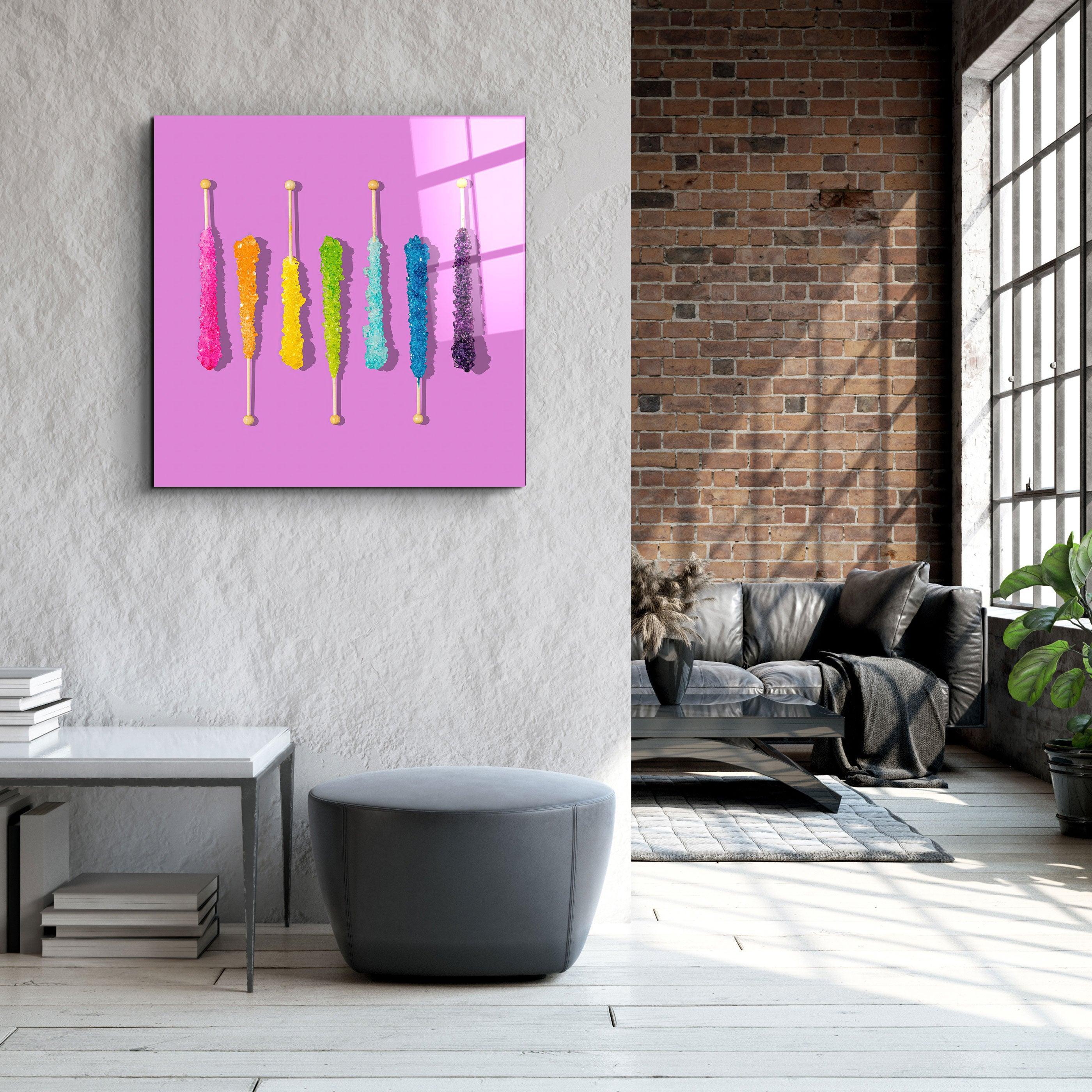 ."Sweet Sticks Retro". Contemporary Collection Glass Wall Art - ArtDesigna Glass Printing Wall Art