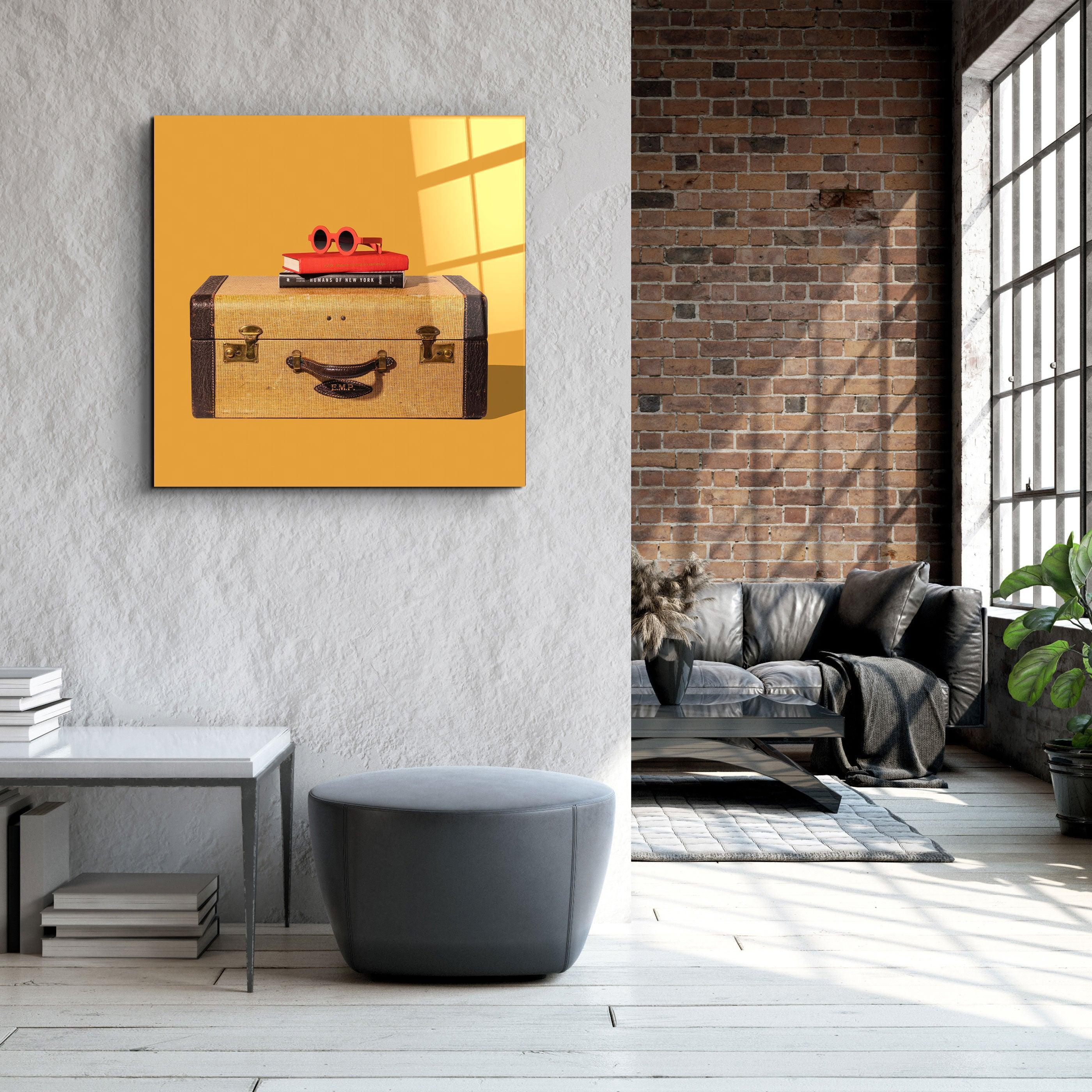 ."Retro Suitcase". Contemporary Collection Glass Wall Art - ArtDesigna Glass Printing Wall Art