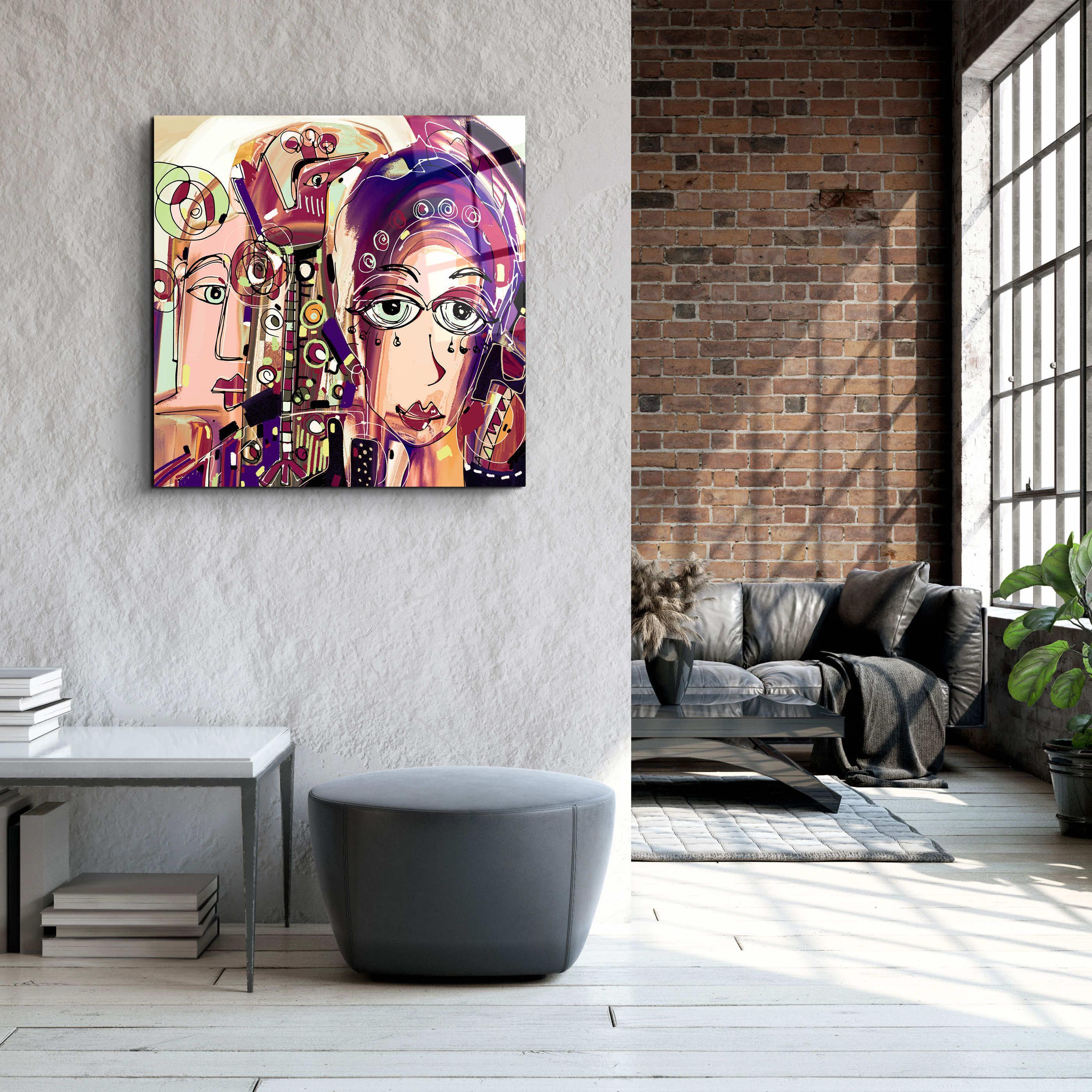 ."Faces Illustration-Abstract". Designer's Collection Glass Wall Art - ArtDesigna Glass Printing Wall Art