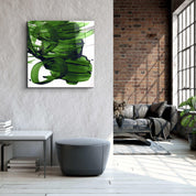 ."Green Abstract Brush Strokes". Designer's Collection Glass Wall Art - ArtDesigna Glass Printing Wall Art