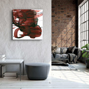 ."Dark Red Abstract Brush Strokes". Designer's Collection Glass Wall Art - ArtDesigna Glass Printing Wall Art