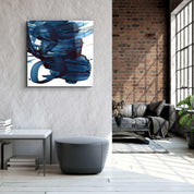 ."Navy Blue Abstract Brush Strokes". Designer's Collection Glass Wall Art - ArtDesigna Glass Printing Wall Art