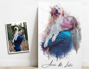 ."Watercolor Portrait - You & Your Pet - Custom Printing". Glass Wall Art - ArtDesigna Glass Printing Wall Art