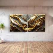 ・"Golden Roots in the Marble - Duo"・Glass Wall Art - ArtDesigna Glass Printing Wall Art