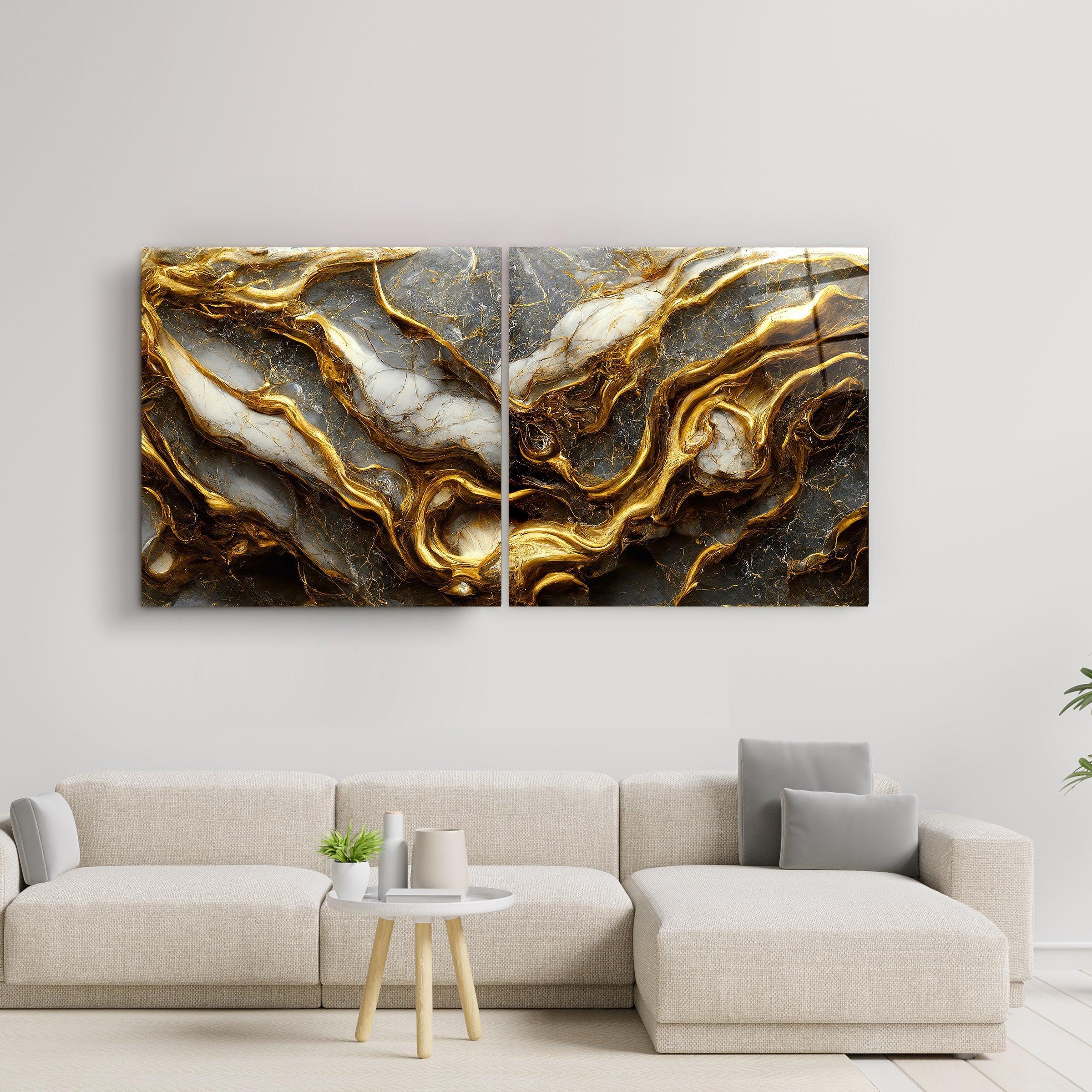 ・"Golden Roots in the Marble - Duo"・Glass Wall Art - ArtDesigna Glass Printing Wall Art
