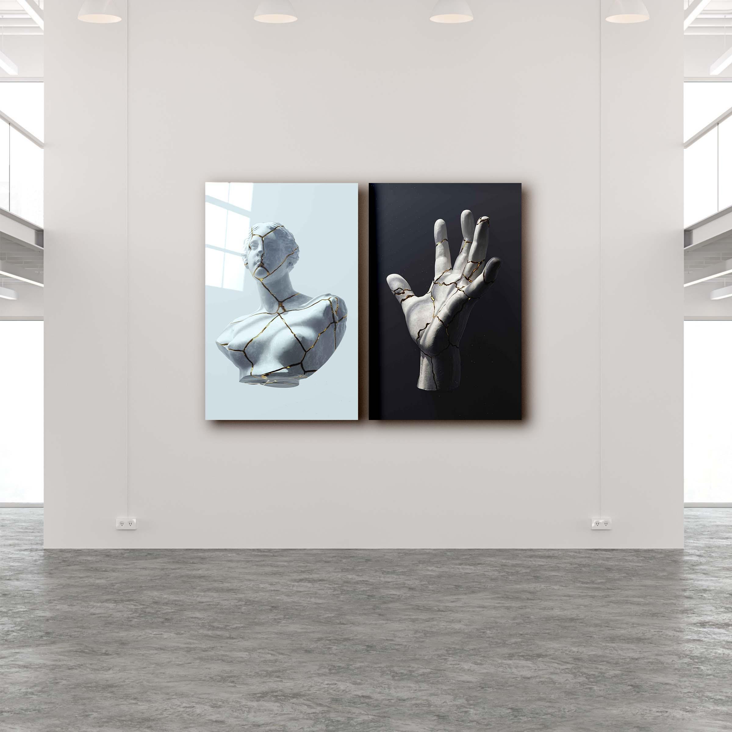 ・"Staute-Gold Cracks-Duo"・Designer's Collection Glass Wall Art - ArtDesigna Glass Printing Wall Art