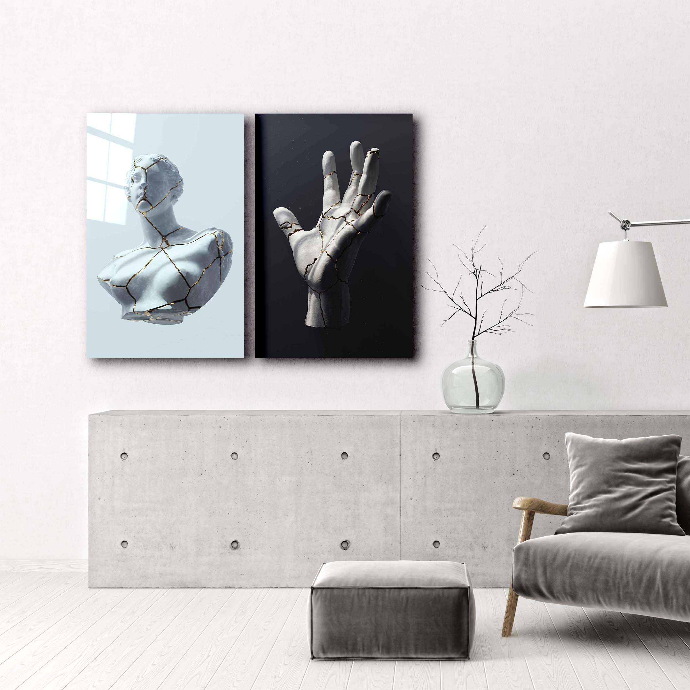 ・"Staute-Gold Cracks-Duo"・Designer's Collection Glass Wall Art - ArtDesigna Glass Printing Wall Art